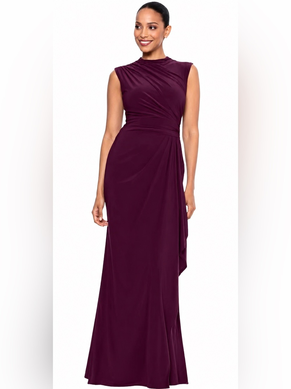 Betsy Adam Burgundy Ruched Sleeveless Gown Formal Evening Dress USA Size 12